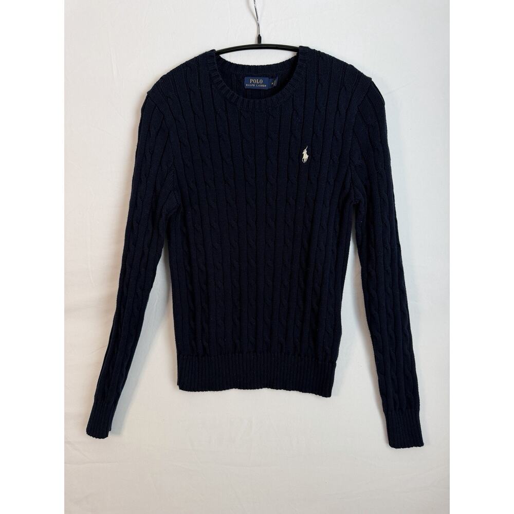 Polo Ralph Lauren Men's Navy Cable-Knit Pullover Sweater Crew Neck Logo M